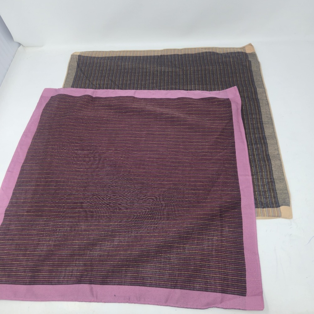 Vintage Woven Striped Pocket Squares Lot of 2 Plum Pink Brown Mens Handkerchiefs